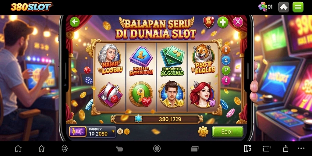 Screenshot utama dari 380SLOT menampilkan aksi balapan yang cepat dan meriah.