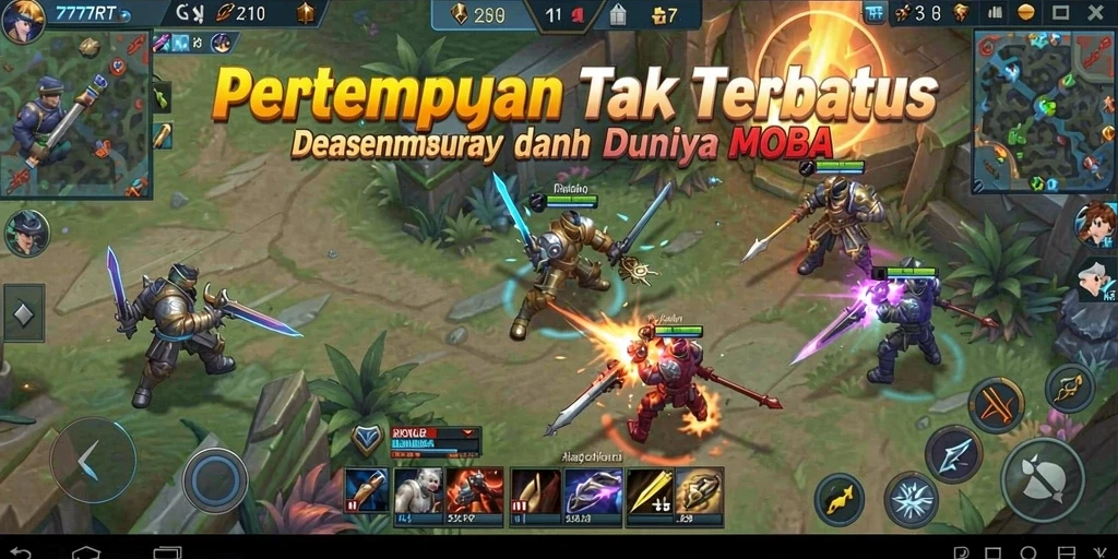 Tangkapan layar menunjukkan aksi pertempuran intens dalam game MOBA.
