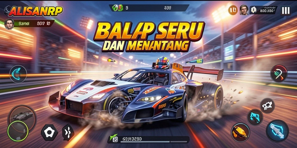 Tampilan gameplay seru dalam ALISANRP dengan mobil balap yang mengesankan.