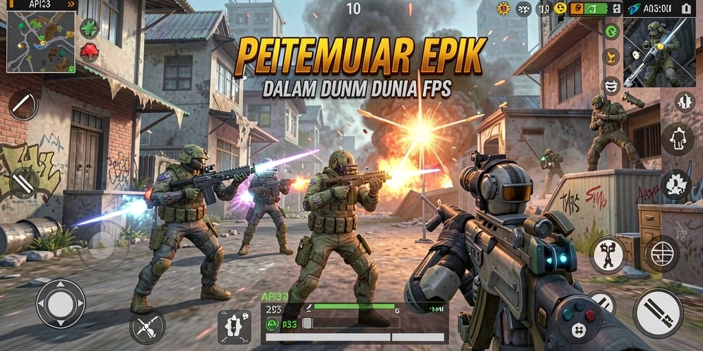 Tampilan gameplay seru dengan aksi tembak-menembak yang intens di API33.