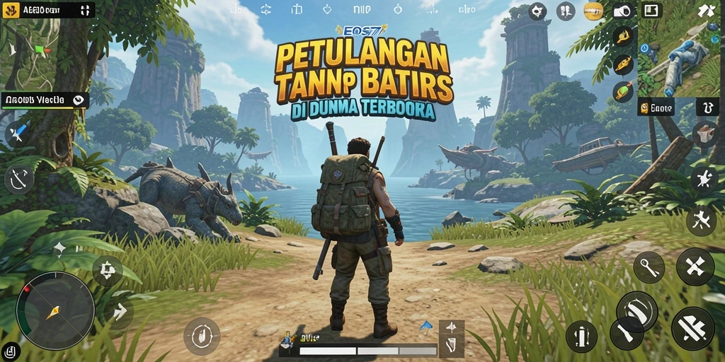 Tangkapan layar EOS77 menampilkan aksi seru di dunia terbuka yang luas.