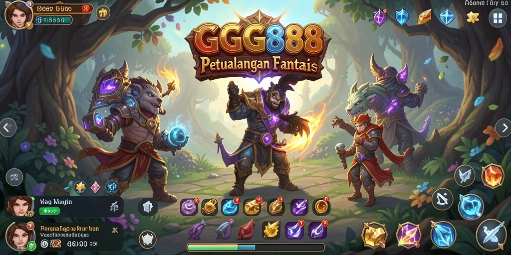 Screenshot utama GGG888 menampilkan aksi seru dalam pertarungan RPG.