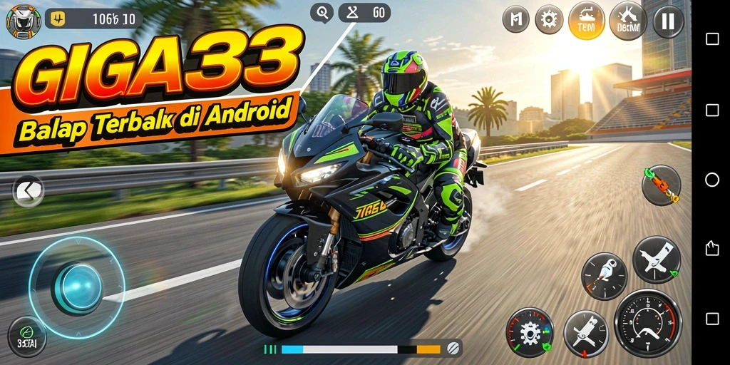 Gameplay GIGA33 yang mendebarkan saat balapan motor.