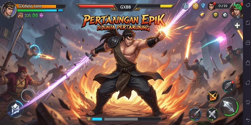 Tampilan gameplay GX88 yang mendebarkan dalam pertarungan satu lawan satu.