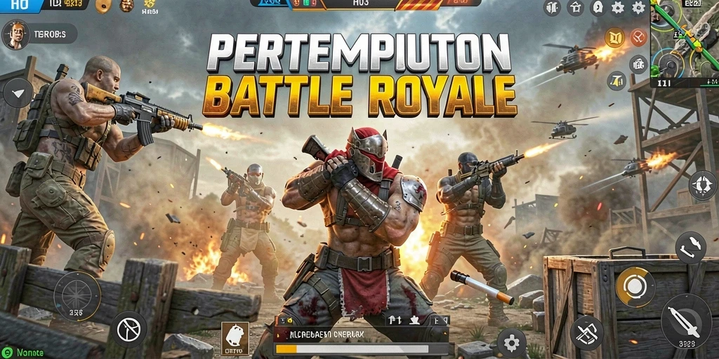 Screenshot gameplay H03 menunjukkan aksi pertempuran intens di medan perang.
