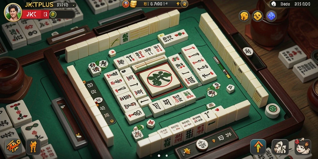 Screenshot utama JKTPLUS menampilkan gameplay Mahjong yang menarik.