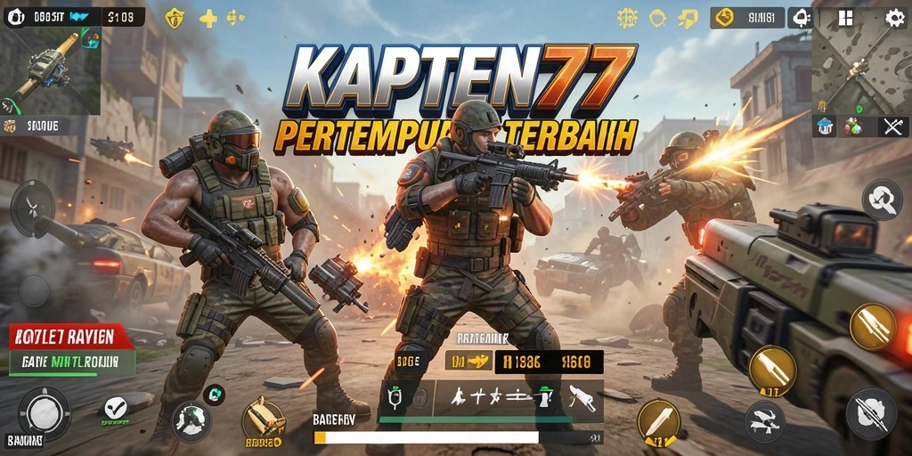 Screenshot gameplay KAPTEN77 menampilkan aksi seru pertempuran Battle Royale.