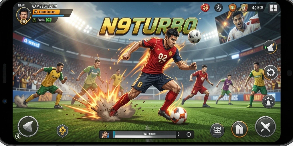 Screenshot N9TURBO menampilkan aksi seru dalam permainan olahraga.
