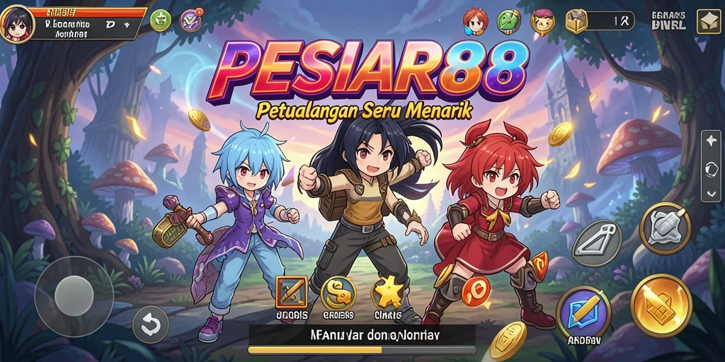 Screenshot PESIAR88 yang menampilkan pertempuran karakter anime yang penuh aksi.