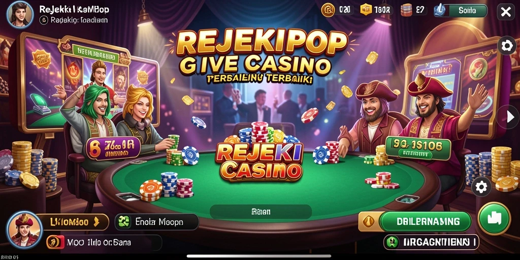 Screenshot gameplay REJEKIPOP yang menampilkan dealer langsung dan suasana kasino.