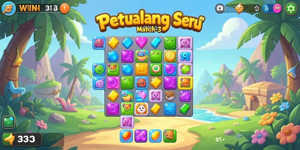 Tangkapan layar gameplay WIN33 yang menampilkan aksi Match-3 yang seru.